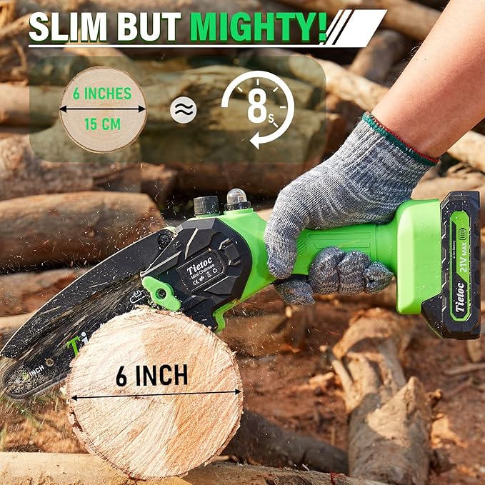 Tietoc Mini Chainsaw 6 Inch with 2 Batteries, Electric Saw Gifts for Men Dad Husband Gardener, Cool Gadgets for Men 2025, Mens Gifts for Fathers Birthday, Perfect Gifts Idea for Mothers Mom Women