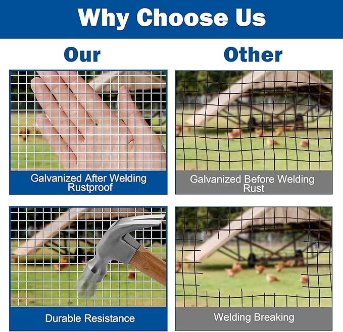 Hardware Cloth, Chicken Wire Mesh 1/2 inch 48in x 100ft, Chicken Wire Fence Rolls for Garden Plants, for Chicken Coops and Pet Fences Heavy Duty Cutting Pliers and Gloves