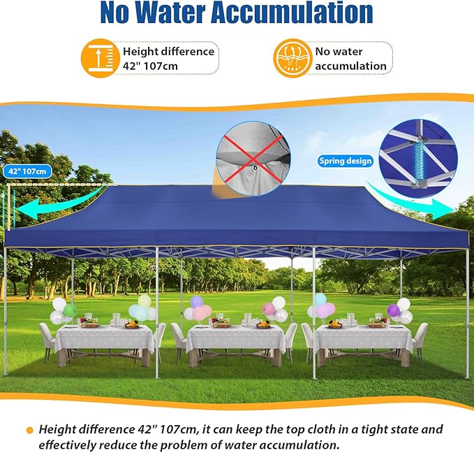 HOTEEL 10x30 Pop up Canopy Tent for Parties, Heavy Duty Easy Setup Tent Without Sidewalls, Outdoor Commercial Instant Gazebo, with Portable Bag, Dark Blue(Hexagonal Frame)