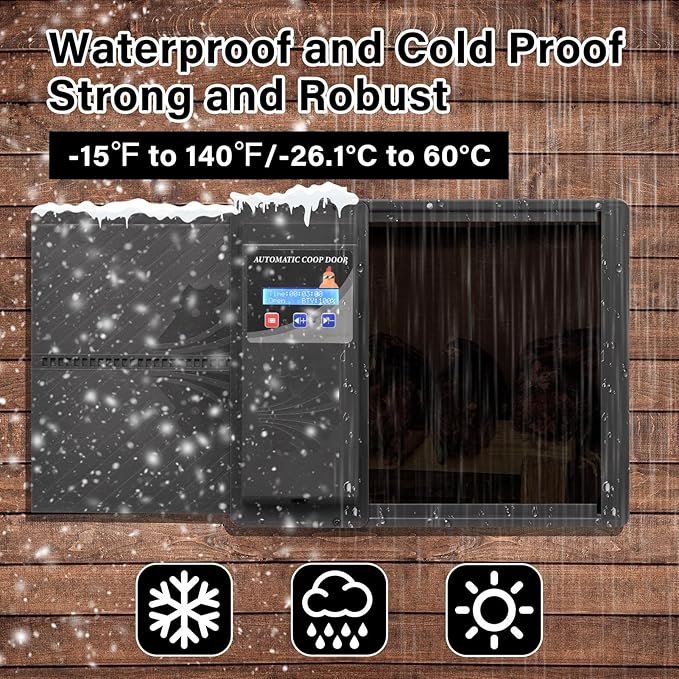 Automatic Chicken Coop Door with Timer Programmable,DoublePower Supply(USB Charging/Battery Holder) Chicken Coop Door with LCD Display Anti-Pinch Protection Weatherproof for Poultry,Black