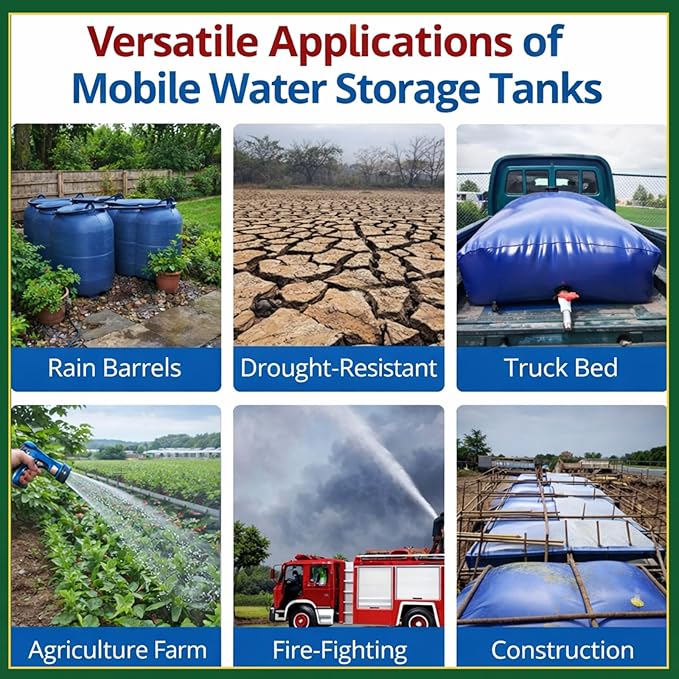 Large Capacity Water Bladder Tank 2500/2000/1500/1300/1000 Gallon, Portable Water Storage Bag with Faucet, Heavy Duty Drought-Resistant Container for Farm Irrigation & EME 1.5x0.9x0.5m/670L/176gallon