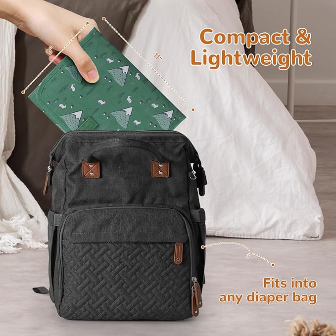 Portable Diaper Changing Pad, Waterproof Baby Changing Mat, Foldable Travel Baby Changing Station, Newborn Essential Baby Shower Registry Gift (Green-Rabbit)