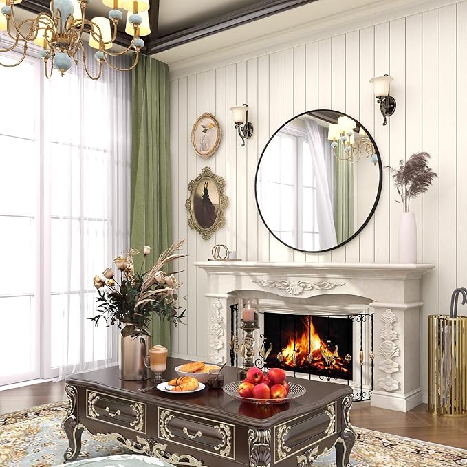 BEAUTYPEAK 30 Inch Round Mirror, Metal Frame Circle Mirror, Wall Mounted for Entryway, Bathroom, Vanity, Living Room, Black