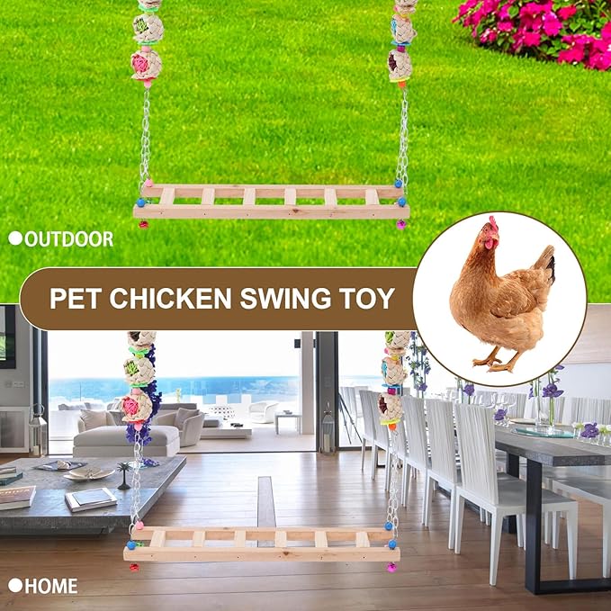 Wooden Chicken Swing and Climbing Ladder for Pet Roosters and Hens, Hanging Coop Perch Accessory for Outdoor Poultry Play Random Color