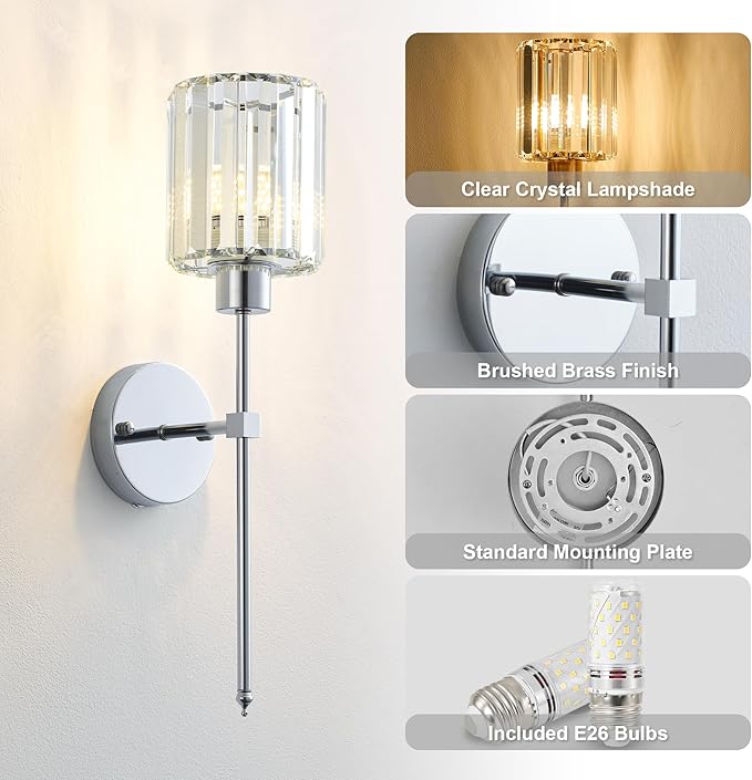 Hardwired Crystal Wall Sconces Set of Two