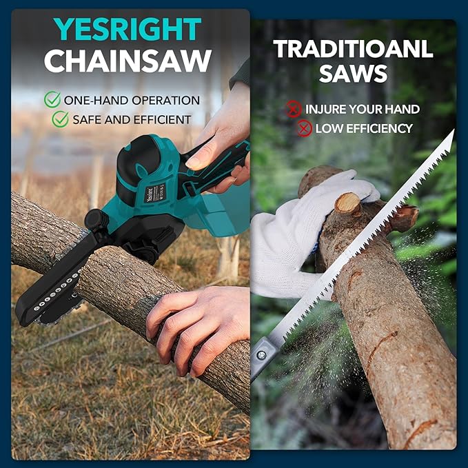 Mini Chainsaw, 8" & 6" Hand Held Cordless Chain Saw with Auto-Oiler, Portable Small Electric Saw Brushless with 2x4.0AH Battery for Tree Pruning Wood Cutting