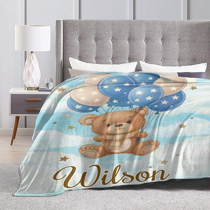 Personalized Baby Blanket for Boys Girls, Ultra Soft Cozy Custom Baby Blanket with Name for Kids Toddlers Fleece Bed Throw Blanket for Newborn Kids for Birthday Christmas Customized