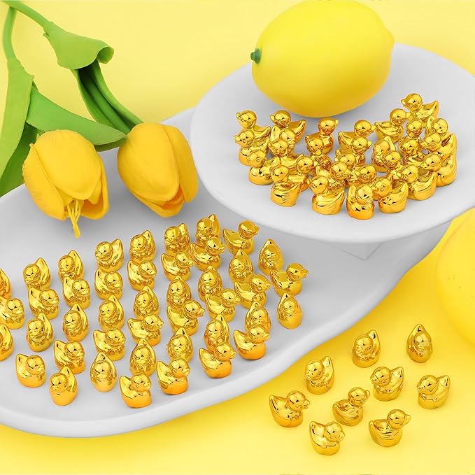 80Pcs Mini Golden Duck Statue Golden Duck Figurines Micro Garden Landscape Dollhouse Cake Decoration Potted Plants DIY Craft Charms for Party Gift