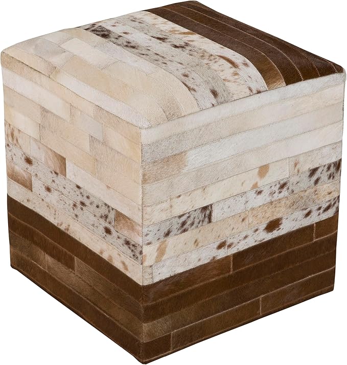 Mark&Day Pouf Ottoman, Grobrubbach Hide Leather and Fur Dark Brown Cube Pouf Foot Rest for Living Room, Bedroom and Boho Home Decor (18"x18"x18")