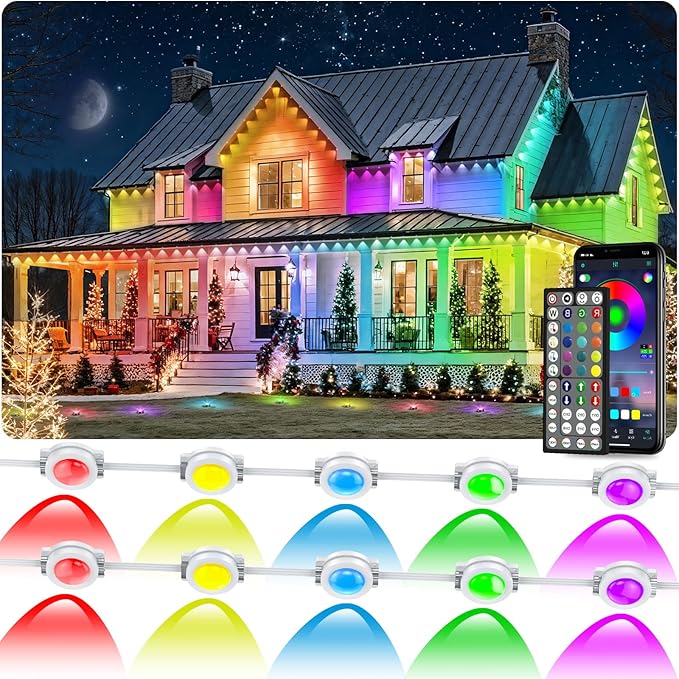 150FT Permanent Outdoor RGB Lights, IP67 Waterproof Smart Eave Lighting