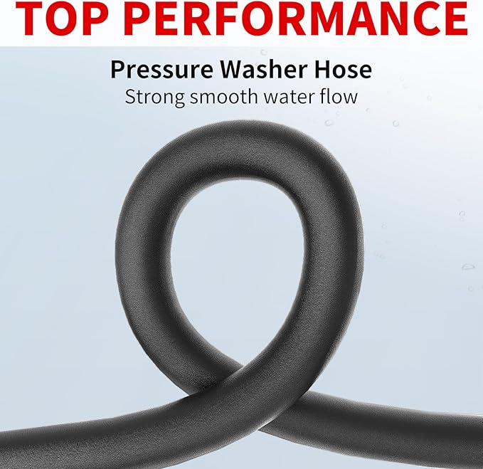 Pressure Washer Hose 25FT, 4200PSI 1/4 No Marking Kink Free Hose with 3/8 Quick Connect Ends and Adapters for Hot & Cold Water up to 140°F, Steel Wire Braided Hose for Power Washing