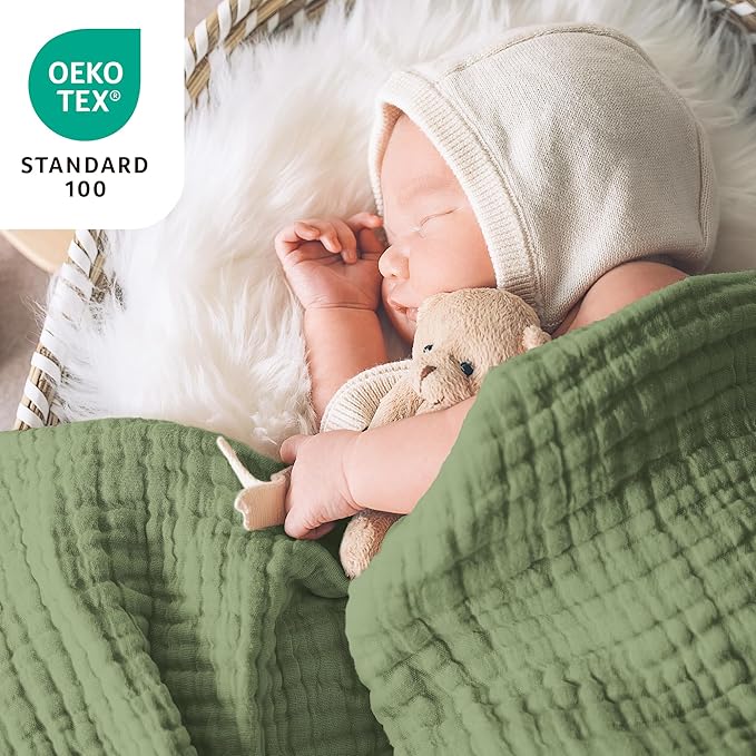 Love's cabin 6 Layer 100% Cotton Muslin Blanket, 50"x60" Throw Muslin Blanket for Couch Bed, Sage Green Muslin Throw Blanket, Lightweight and Breathable Cotton Gauze for Adult