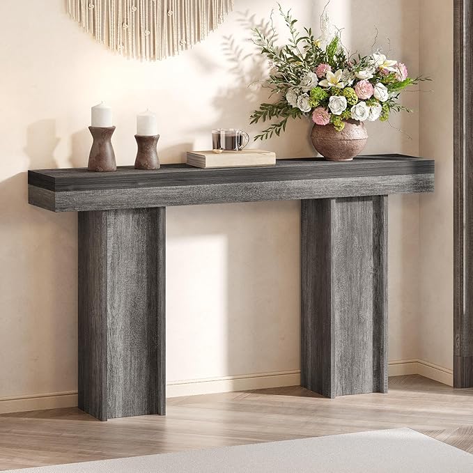 55Inch Farmhouse Console Table,Wooden Rectangular Sofa Table Behind The Couch,Entryway Console Table with Storage for Living Room, Hallway,Entrance (Grey)
