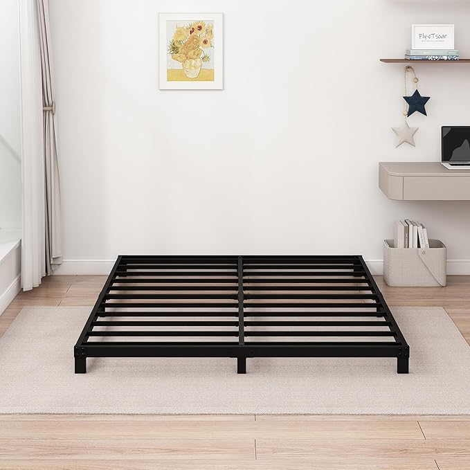 5 Inch Low California King Bed Frames Heavy Duty Metal Platform, No Box Spring Needed, Easy Assembly Mattress Foundation, No Noise, Black