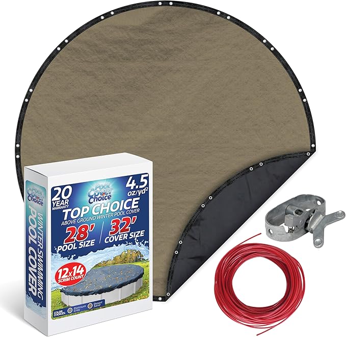 Winter Swimming Pool Cover for 28 ft Aboveground Round Pool Size, Top Choice Series, Solid Material, Color - Desert Sand, Pool Cover Choice 6028-4CHOICE