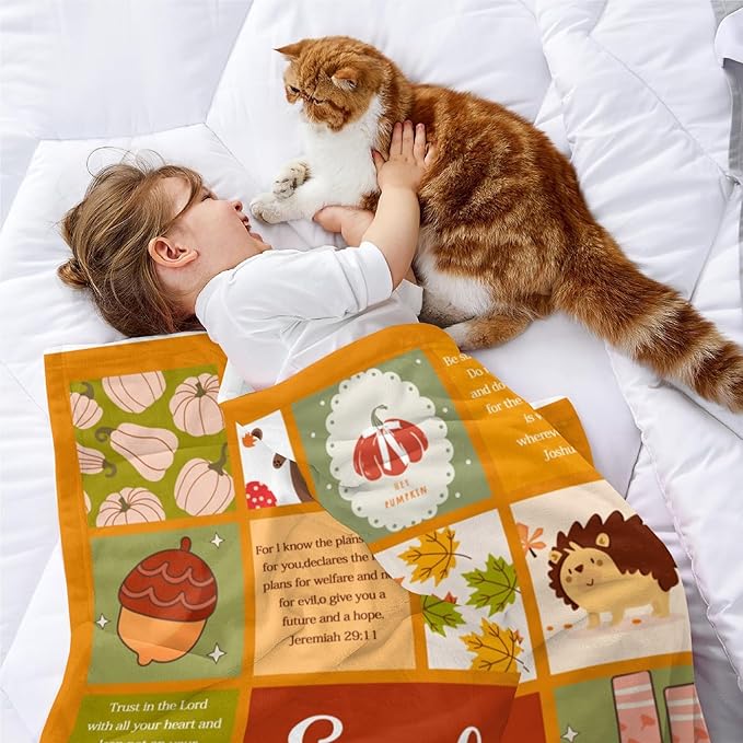 Custom Name Fall Blanket Autumn Soft Cozy Harvest Blanket for Verse Blankets with Inspirational Thoughts and Prayers Religious Boys Girls Kids Adults Halloween Christmas Birthday Christian Gifts
