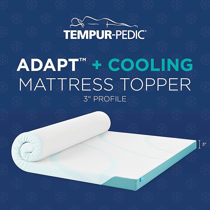 Tempur-Pedic TEMPUR-Adapt + Cooling 3-Inch California King Mattress Topper Medium Luxury Premium Foam, Washable Cover, Medium Cooling Topper,White