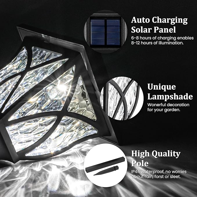 GIGALUMI Solar Lights Outdoor Waterproof, 8 Pack LED Solar Garden Lights