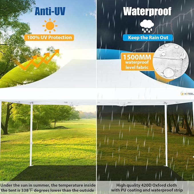 HOTEEL 10x15 Pop up Canopy Tent for Parties, Heavy Duty Easy Setup Tent Without Sidewalls, Outdoor Commercial Instant Gazebo for Wedding Event, with Roller Bag & Sand Bags, White(Hexagonal Frame)