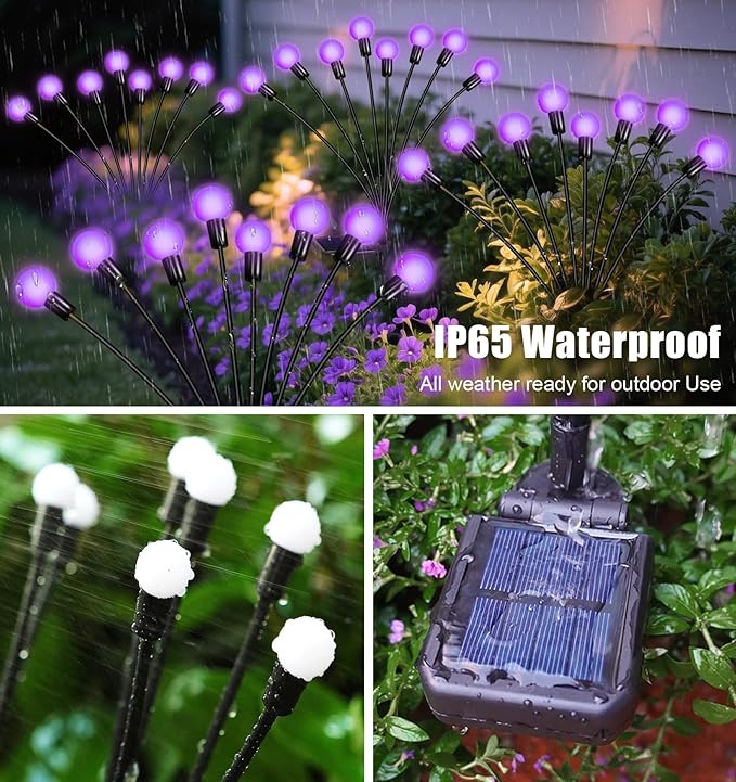 Solar Garden Lights 16 LEDs, 2 Pack 8 Heads, Outdoor Waterproof, Swaying
