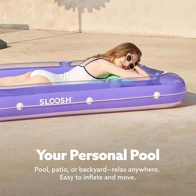SLOOSH Inflatable Tanning Pool Lounger Float, 70" x 46" Pool Floats Adult with Pillow, 4 in 1 Suntan Tub Raft Floatie,Sunbathing Bed Lounge for Water Blow Up Kids Ball Pit Party Gifts, L-Purple Green