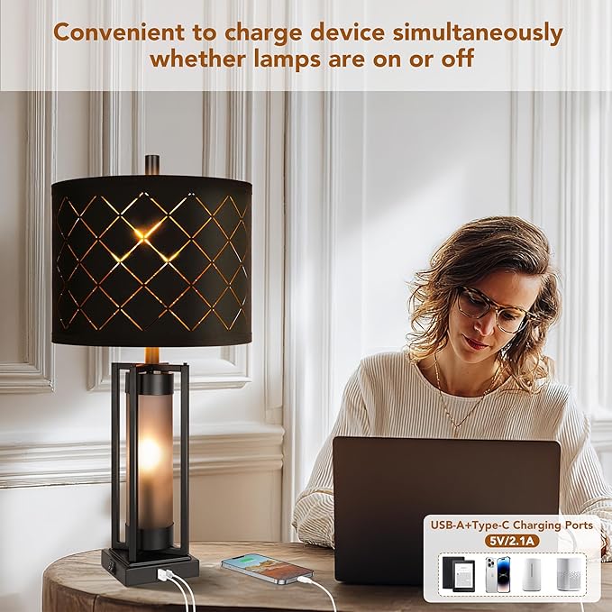 Modern Table Lamp Set of 2, Nightstand Lamps