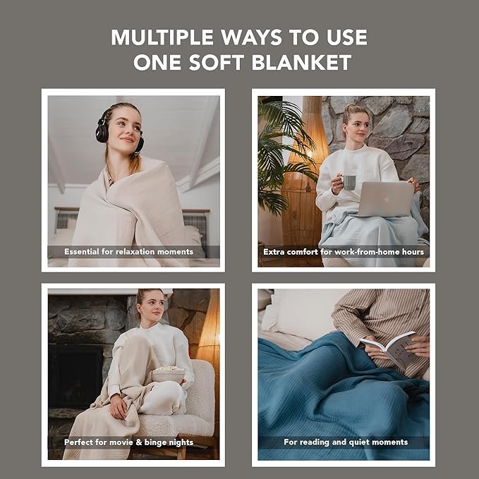 Goqan Muslin Blanket for Adults 79x90 Queen, 4 Layer Soft Lightweight%100 Cotton Muslin Blanket, Breathable for Bed, Couch - Sage Green