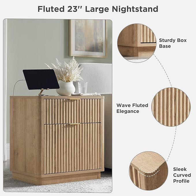 T4TREAM 23'' Fluted Nightstand Set of 2