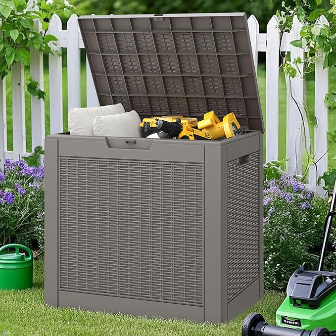 NUNU LAB 31 Gallon Outdoor Storage Box Waterproof,Indoor Outside Deck Boxes,Backyard Storage Bin For Package Delivery,Garden Tools,Patio Cushions,Pool Accessories,Storage Bench Lockable Lid
