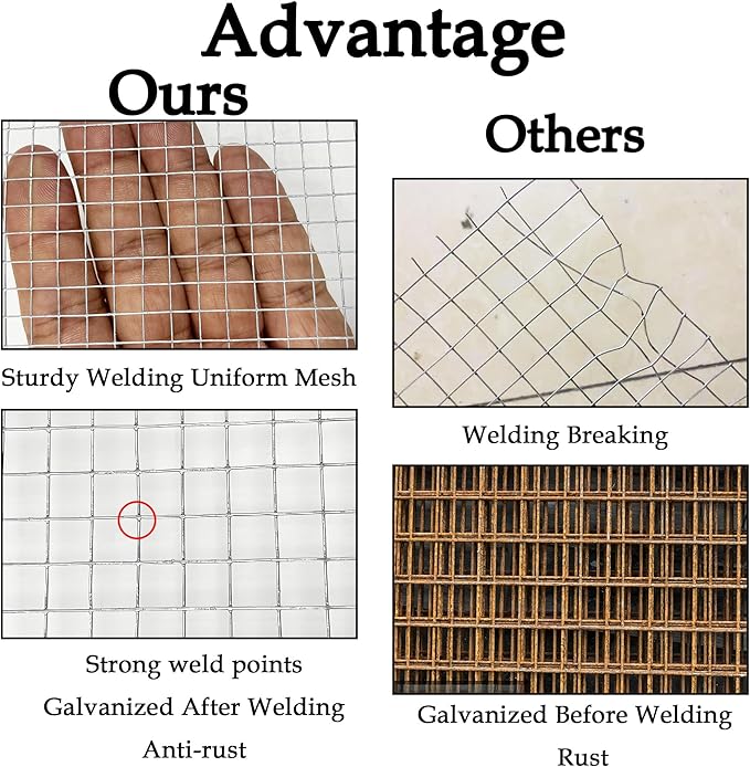 Hardware Cloth 1/4 inch 4inx10ft,Chicken Wire Mesh Fence,Galvanized After Welding 23 Gauge,Wire Mesh Roll Wire Cloth for Chicken Pen/Coop Fences, Garden Fences,Screen Meshs,Poultry Netting Cage