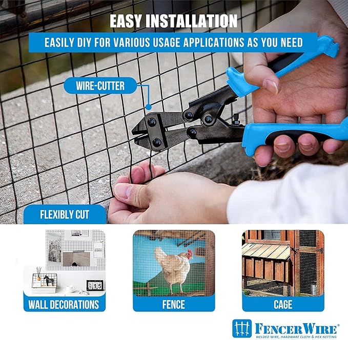 Fencer Wire 16 Gauge Black Vinyl Coated Welded Wire Mesh, 1” x 1” Mesh Size for Home and Garden Fence and Pet Enclosures Protect Chickens Rabbits and Farmed Animals