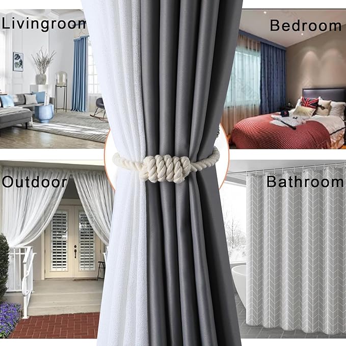 Fenghuangwu 2Pack Magnetic Curtain Tiebacks – Bohemian Style Handmade Woven Tie-Backs for Drapes,Elegant Exquisite Knot Holdbacks,Outdoor Boho & Modern Home Decor（Navy