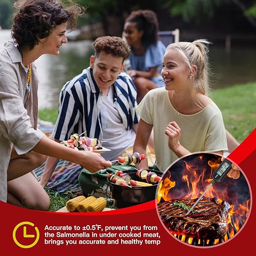 6 Pcs Instant Read Meat Thermometer with Long Probe 9.65 Inch Kitchen Cooking Food Candy Waterproof Digital Thermometer for BBQ Water Milk Yogurt Liquid Cooking(Black)