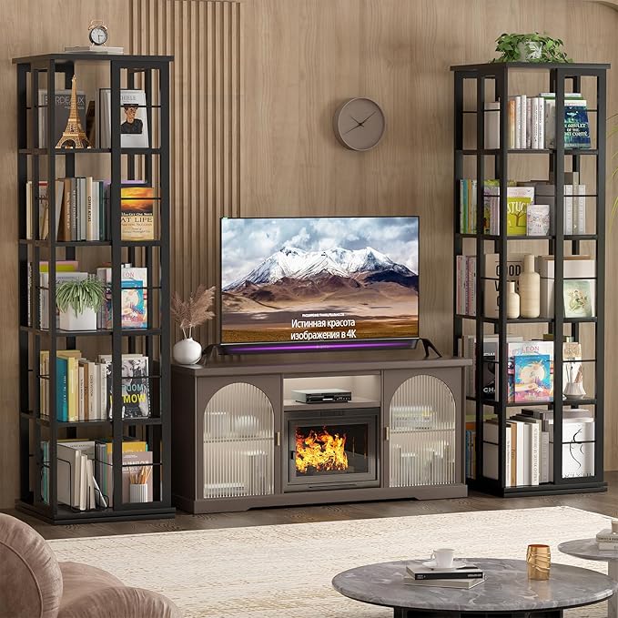 Aheaplus Rotating Bookshelf, Corner Bookcase, 360 Display Wood Spinning Bookshelves, Floor Standing Bookcases Narrow Shelf, 5 Tiers, Black