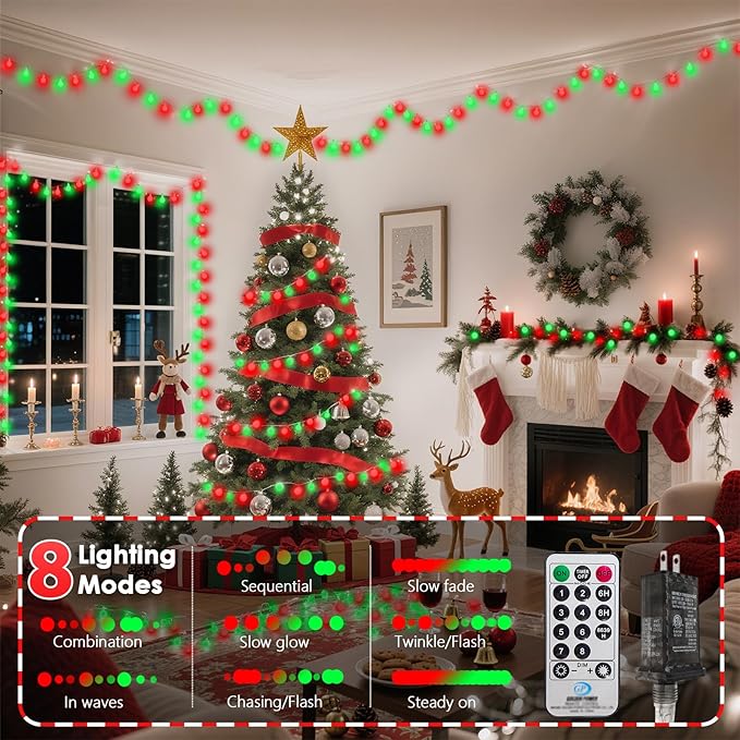 43FT 100LED Connectable Christmas Globe String Lights Indoor Outdoor