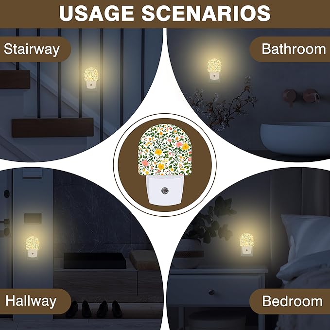 Night Light, Spring Flowers Night Lights Plug into Wall Dusk to Dawn Sensor
