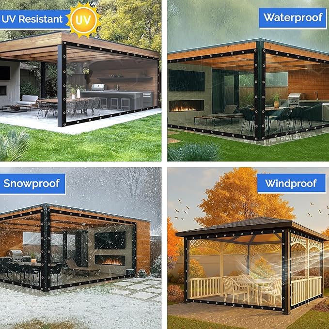 Covers & all Clear Tarp Heavy Duty Waterproof, 20mil Clear Tarp with Grommets, Outdoor Tarp for Patio Covers, Porch Screens, Greenhouses, Chicken Coop (5' H x 8' W Feet), Indoor or Outdoor Use