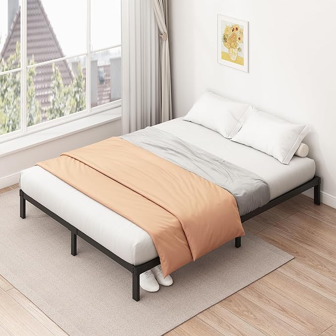 9 Inch Low Queen Bed Frame Heavy Duty Metal Platform, No Box Spring Needed, Easy Assembly Mattress Foundation, No Noise, Black