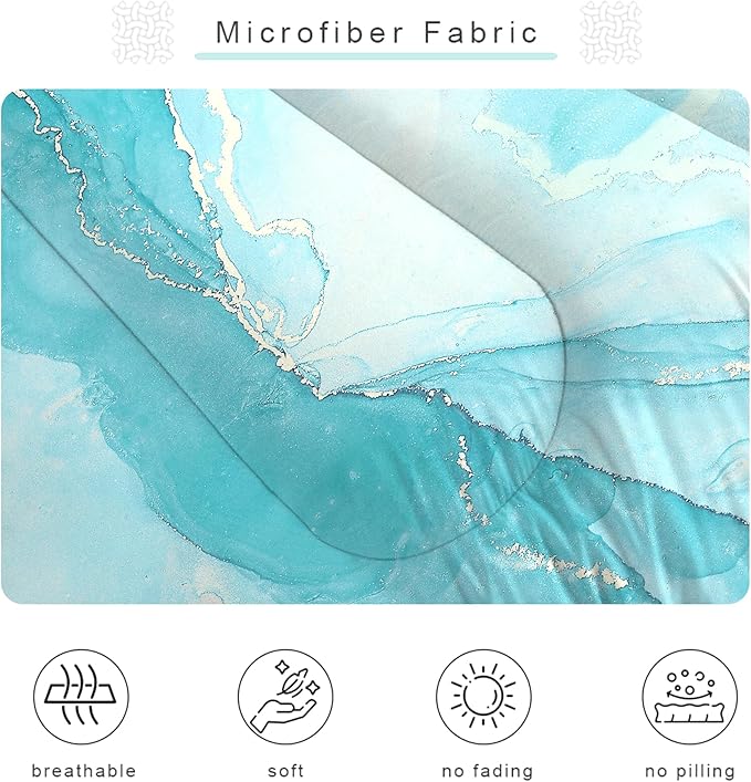 Blue Comforter Set Queen: Aqua Blue Marble Bedding Set for Teens Girls Boys Abstract Teal Blue Marbling Quilt Duvet Queen Size Bed Sets 1 Comforter & 2 Pillowcases