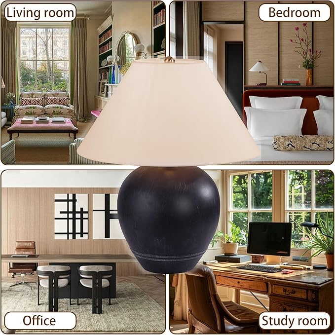 Pia Ricco 21'' Medium Size Black Glossy Ceramic Base Ceramic Basin Table Lamp
