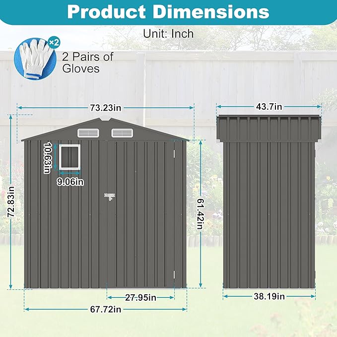 6x3.5 FT Outdoor Metal Storage Shed, Tool Shed with Peaked Roof and Lockable Door, Compact Garden Shed with Clear Window for Backyard Garden Patio Lawn, Gray
