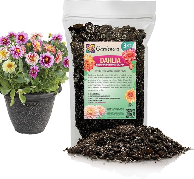 Gardenera Premium Dahlia Potting Soil Mix - Ideal for Growing Vibrant and Healthy Dahlias - 3 Quart