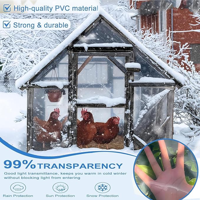 16x16FT Clear tarps, Heavy Duty Waterproof, Vinyl Tarp with Metal Grommets, UV & Tear Resistant, Clear Plastic Tarp for Porch, Outdoor, Patio, Chicken Coop Cover