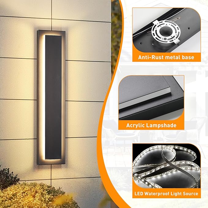 24 in Porch Lights Outdoor Sconce Lights, Modern Exterior Front Door Lighting