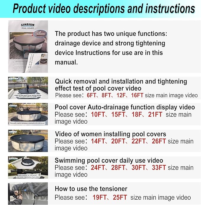 18 Ft Pool Cover, with Automatic Drain Round Pool Cover, One-Piece Quick Installation and Removal Above Ground Pool Cover, Preventing Waterlogging, UV Protected Solar Swimming Pool Cover