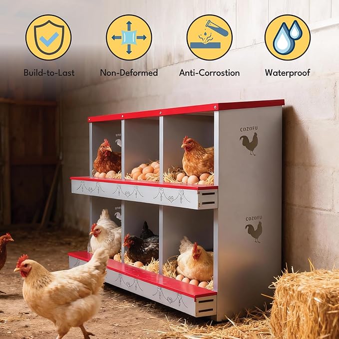 2 Hole Chicken Nesting Box for Laying Hens - Automatic Rollout Egg Collection, Heavy Duty Metal Nesting Boxes with Swing Perch for Chicken Coops, Secure & Easy Clean Poultry Nest Box