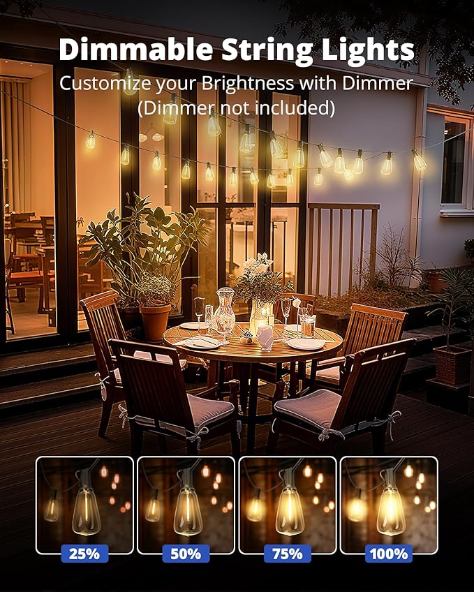 VIPAR Outdoor String Lights 25FT LED Patio Lights IPX5 Waterproof