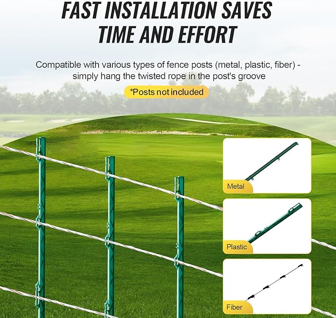 VEVOR Electric Fence Wire, 2625Ft 800M Portable Polywire, 3/32" Diameter 9 Mixed Metal Strands for Reliable Conductivity and UV, Rust Resistance, Fencing Rope Line for Horse, Cattle, Livestock