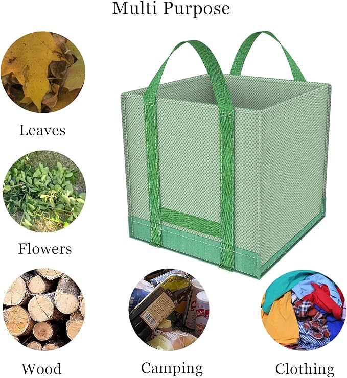 Reusable Yard Waste Bags/Lawn Bags/Leaf Bags, Collapsible Garden Bag, Pop Up Garden Bag, Heavy Duty Woven Polypropylene Bag, Double Bottom Design Reinforced carry handles(1-Pack 32Gallons)