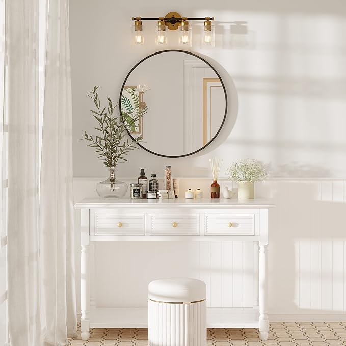 Inlight 23" Wide 4-Light Brass Gold Bathroom Vanity Light, Modern Black Bath